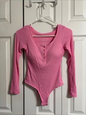 Klassy Network Pink Ribbed Henley Long-Sleeve Bodysuit